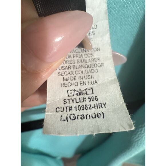 MOA Collection Women's Open Front Blazer Jacket Turquoise Size L Made IN USA - Picture 4 of 4